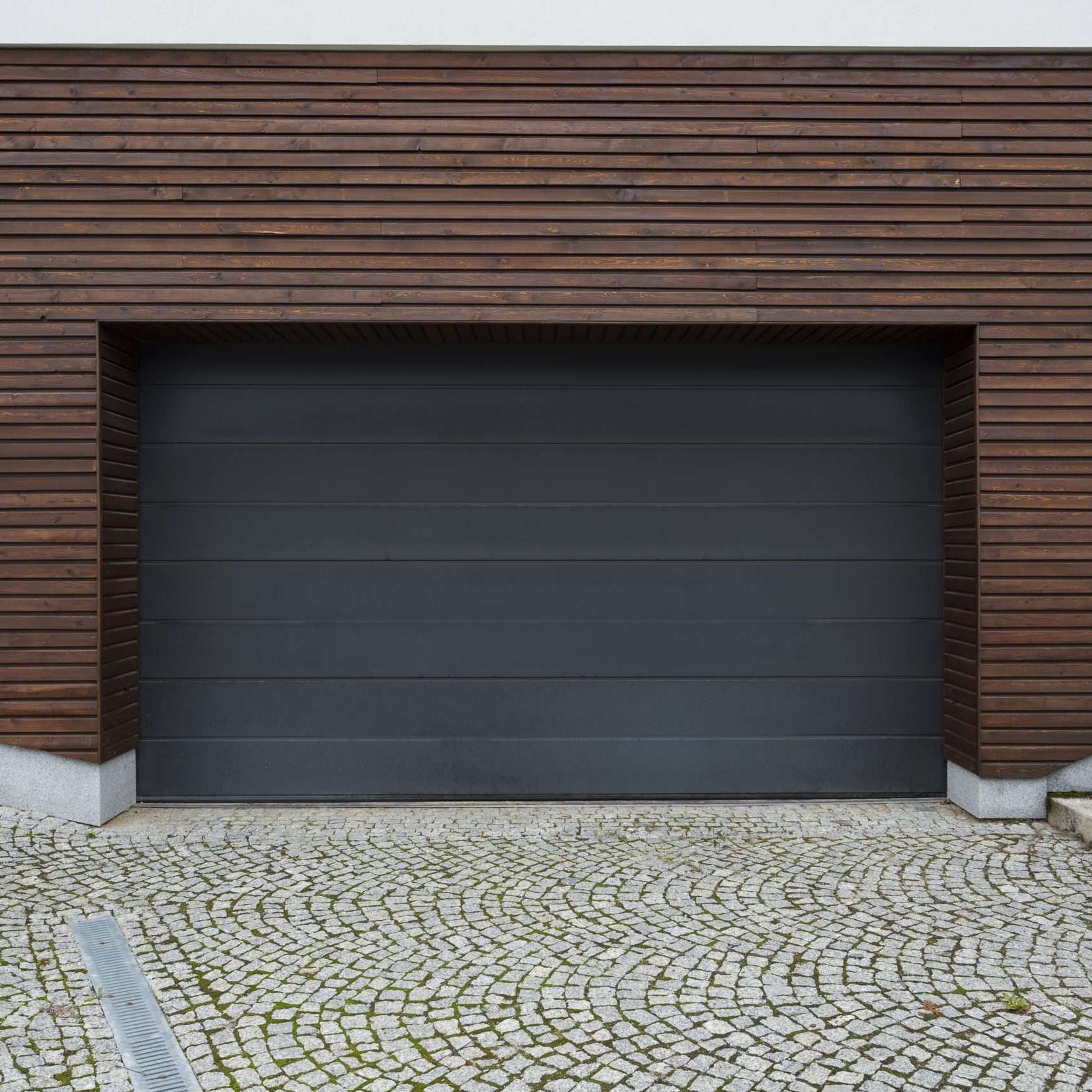 Black and wooden garage